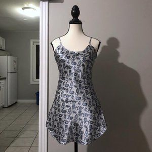 Vintage blue floral satin slip dress